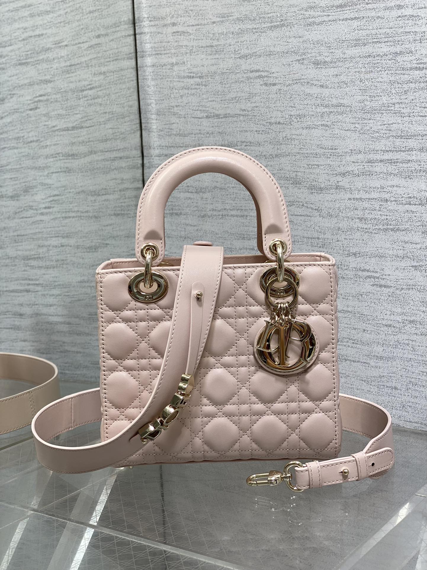 Small Lady Dior My ABCDior Bag Powder Pink Cannage Lambskin